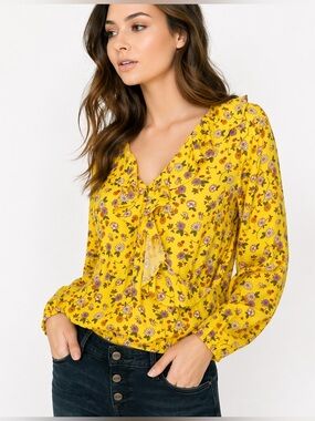 SANCTUARY Floral print woman yellow blouse/ size S
